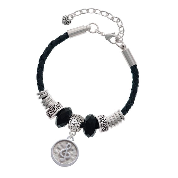 Delight Jewelry Silvertone Music Clef - Round Seal Daughter Celtic Knot Leather Bead Bracelet, 7"+2" Extender