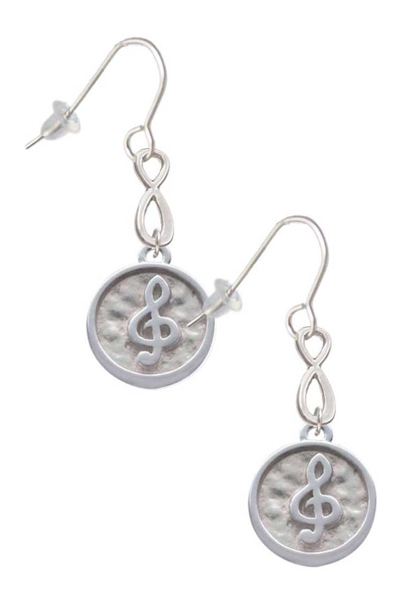 Silvertone Music Clef - Round Seal Silver tone Infinity French Earrings