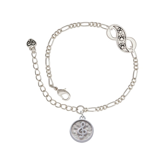 Delight Jewelry Silvertone Music Clef - Round Seal Silver-tone Paw Infinity Link Chain Bracelet, 6"+2" Extender