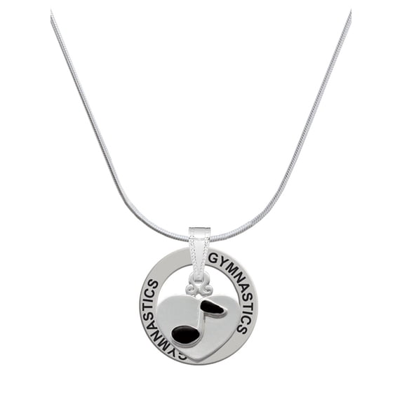 Delight Jewelry Silvertone Music Note in Heart Gymnastics Ring Charm Necklace, 18"