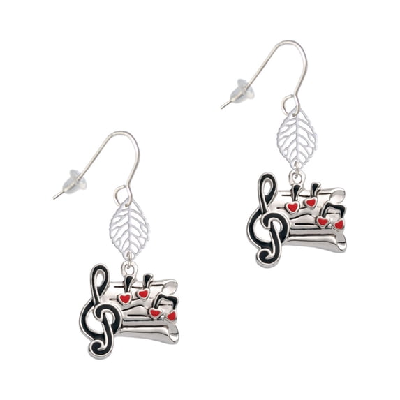 Delight Jewelry Silvertone Music Sheet with Hearts Silvertone Leaf French Earrings