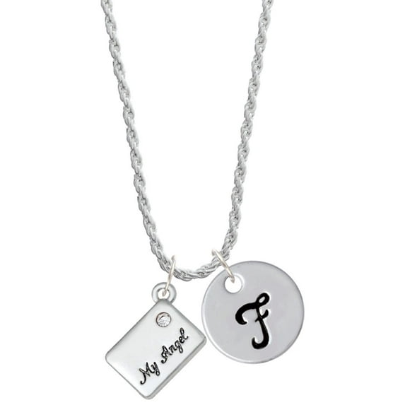Delight Jewelry Silvertone My Angel Envelope Silvertone Script Initial Disc - F - Charm Necklace, 20"+3"