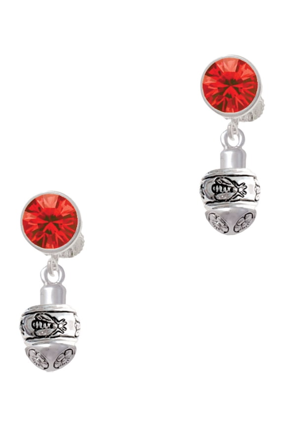 Silvertone Napoleon's Bee Spinner Red Crystal Clip on Earrings