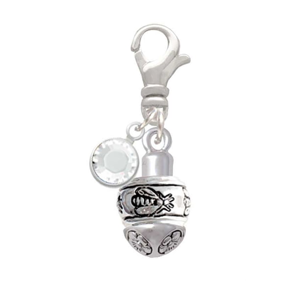 Delight Jewelry Silvertone Napoleon's Bee Spinner - Silvertone Clip on Charm with Clear Crystal Drop