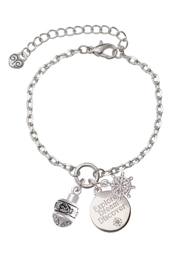 Silvertone Napoleon's Bee Spinner Silvertone Discover Dream Explore Zoey Charm Bracelet, 6.5+2" Extender
