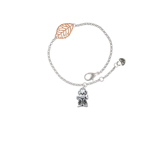 Delight Jewelry Silvertone Napoleon's Small Bee - Rose Goldtone Leaf Delicate Bracelet, 6.25+1.75"