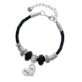 thumbnail image 1 of Delight Jewelry Silvertone Naughty or Nice Heart with Crystals Middle Sister Celtic Knot Leather Bead Bracelet, 7"+2" Extender, 1 of 4