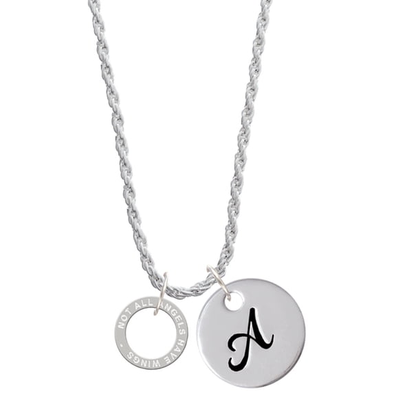 Delight Jewelry Silvertone Not All Angels Have Wings Eternity Ring Silvertone Script Initial Disc - A - Charm Necklace, 20"+3"