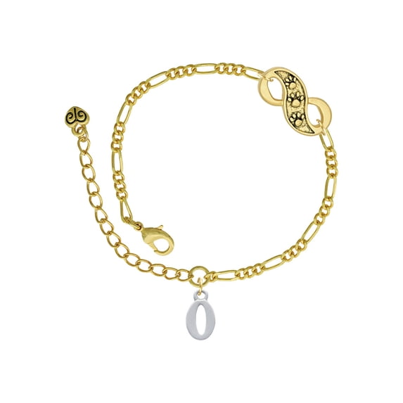Delight Jewelry Silvertone Number - 0 - Gold-tone Paw Infinity Link Chain Bracelet, 6"+2" Extender