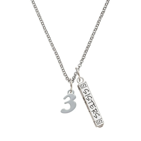 Delight Jewelry Silvertone Number - 3 - Silvertone Sisters Best Friends Forever Bar Charm Necklace, 23"