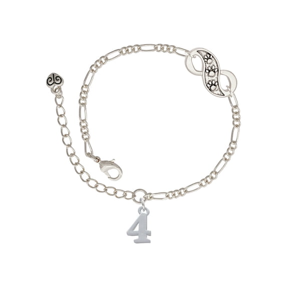 Delight Jewelry Silvertone Number - 4 - Silver-tone Paw Infinity Link Chain Bracelet, 6"+2" Extender