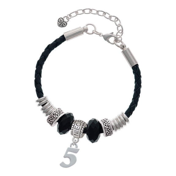 Delight Jewelry Silvertone Number - 5 - Niece Celtic Knot Leather Bead Bracelet, 7"+2" Extender