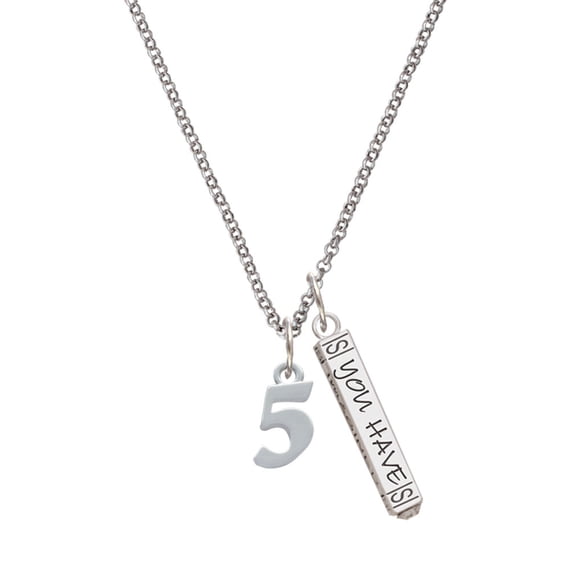 Delight Jewelry Silvertone Number - 5 - Silvertone Live the Life You Have Imagined Bar Charm Necklace, 23"