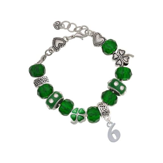 Delight Jewelry Silvertone Number - 6 - Green Irish Luck Bead Charm Bracelet, 7.5"
