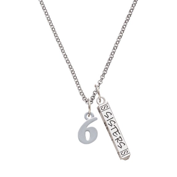 Delight Jewelry Silvertone Number - 6 - Silvertone Sisters Best Friends Forever Bar Charm Necklace, 23"