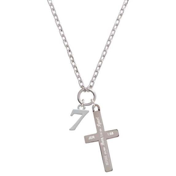 Delight Jewelry Silvertone Number - 7 - I Set You Apart Engraved Cross Zoey Necklace, 28"