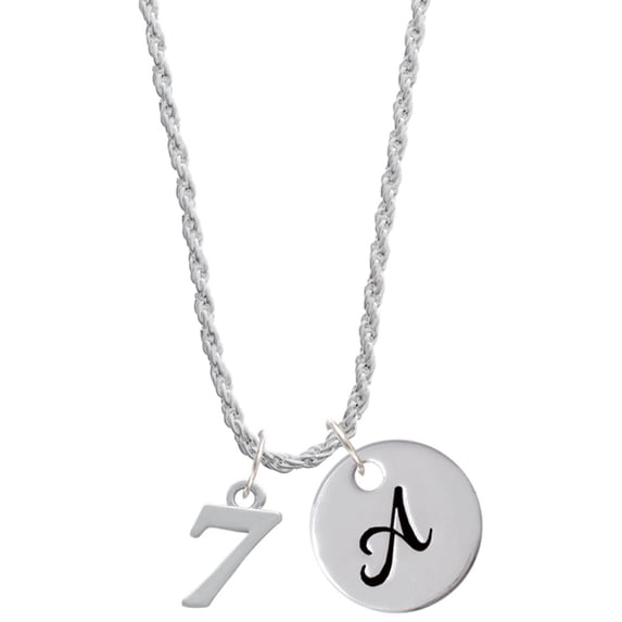 Delight Jewelry Silvertone Number - 7 - Silvertone Script Initial Disc - A - Charm Necklace, 20"+3"