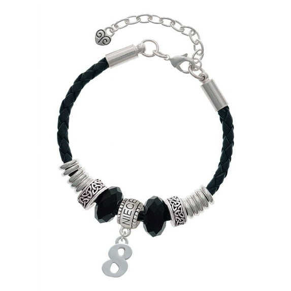 Delight Jewelry Silvertone Number - 8 - Niece Celtic Knot Leather Bead Bracelet, 7"+2" Extender