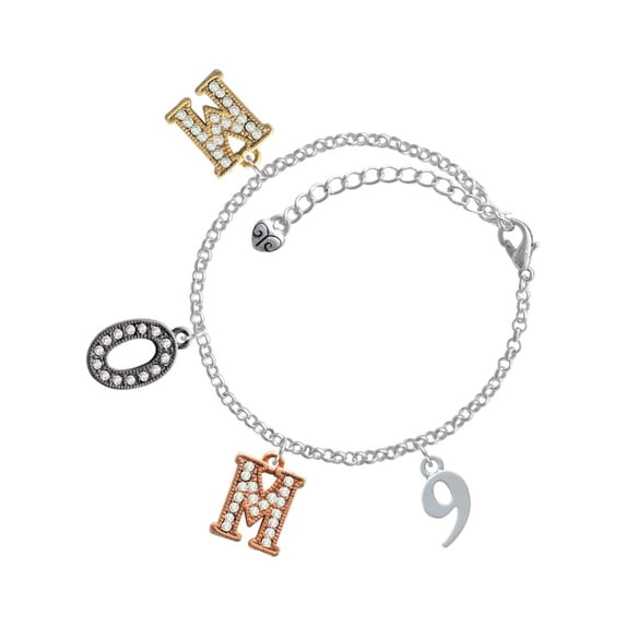 Delight Jewelry Silvertone Number - 9 - Multi-Colored Crystal Mom Charm Bracelet
