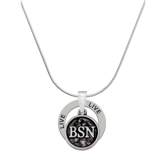 Delight Jewelry Silvertone Nurse Caduceus Seal - BSN Live Ring Charm Necklace, 18"