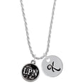thumbnail image 1 of Delight Jewelry Silvertone Nurse Caduceus Seal - LPN Silvertone Script Initial Disc - K - Charm Necklace, 20"+3", 1 of 4