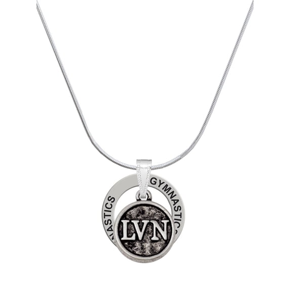 Delight Jewelry Silvertone Nurse Caduceus Seal - LVN Gymnastics Ring Charm Necklace, 18"