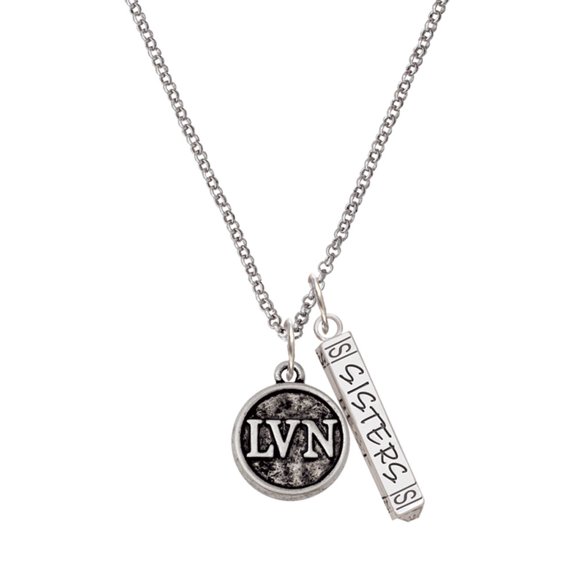 Delight Jewelry Silvertone Nurse Caduceus Seal - LVN Silvertone Sisters Best Friends Forever Bar Charm Necklace, 23"