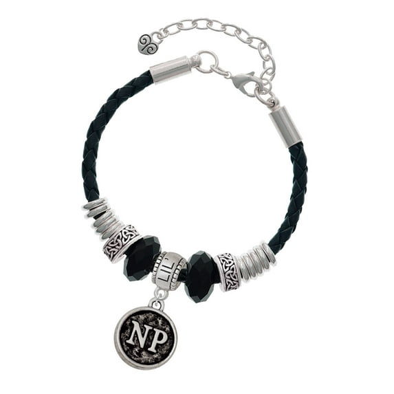Delight Jewelry Silvertone Nurse Caduceus Seal - NP Big Sister Celtic Knot Leather Bead Bracelet, 7"+2" Extender