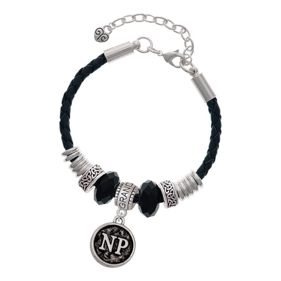 Delight Jewelry Silvertone Nurse Caduceus Seal - NP Granddaughter Celtic Knot Leather Bead Bracelet, 7"+2" Extender