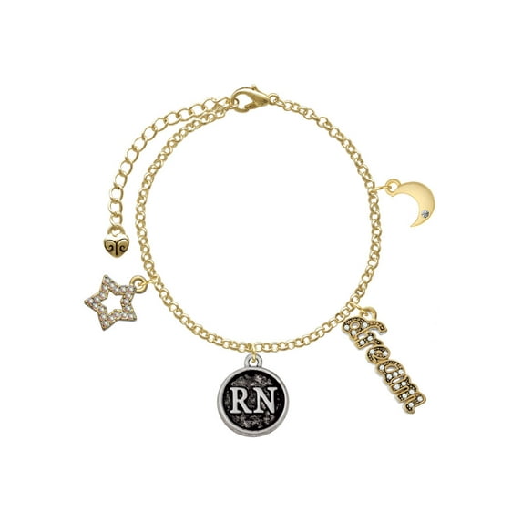 Delight Jewelry Silvertone Nurse Caduceus Seal - RN Goldtone Dream Big Charm Bracelet, 7.5+2" Extender
