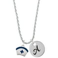 thumbnail image 1 of Delight Jewelry Silvertone Nurse Hat with Blue Cross Silvertone Script Initial Disc - A - Charm Necklace, 20"+3", 1 of 4