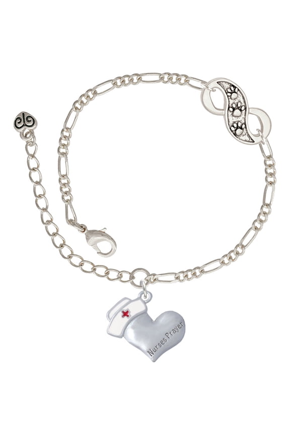 Silvertone Nurse's Prayer Heart - Lord Guide Silver-tone Paw Infinity Link Chain Bracelet, 6"+2" Extender