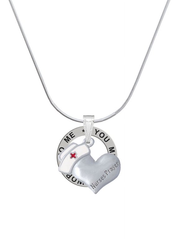 Silvertone Nurse's Prayer Heart - Lord Guide Silver-tone You Mean the World to Me Ring Necklace, 18"