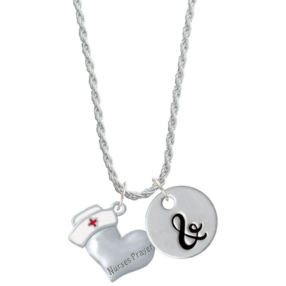 Delight Jewelry Silvertone Nurse's Prayer Heart - Lord Guide Silvertone Script Initial Disc - & - Charm Necklace, 20"+3"