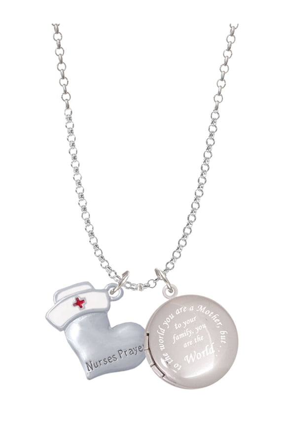 Silvertone Nurse's Prayer Heart - Lord Guide To the World You are a Mother Locket Necklace