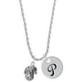 thumbnail image 1 of Delight Jewelry Silvertone Nursing Medley - Nurse Hat, Chart, Caduceus Spinner Silvertone Script Initial Disc - P - Charm Necklace, 20"+3", 1 of 4