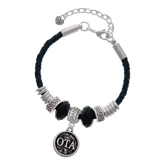 Delight Jewelry Silvertone Occupational Therapist Caduceus Seal - OTA Granddaughter Celtic Knot Leather Bead Bracelet, 7"+2" Extender