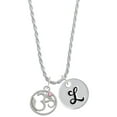 thumbnail image 1 of Delight Jewelry Silvertone Om in Circle with Pink Crystal Silvertone Script Initial Disc - L - Charm Necklace, 20"+3", 1 of 4
