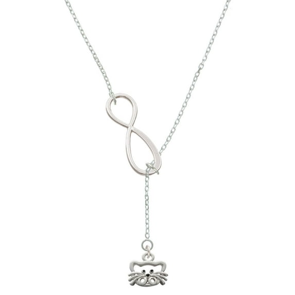 Delight Jewelry Silvertone Open Cat Face Silver tone Elegant Infinity Lariat Necklace
