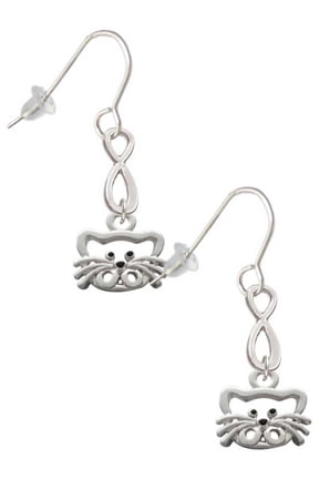 Silvertone Open Cat Face Silver tone Infinity French Earrings