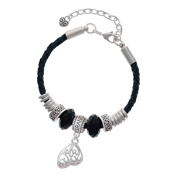 Delight Jewelry Silvertone Open Clear AB Crystal Butterfly Wing Granddaughter Celtic Knot Leather Bead Bracelet, 7"+2" Extender