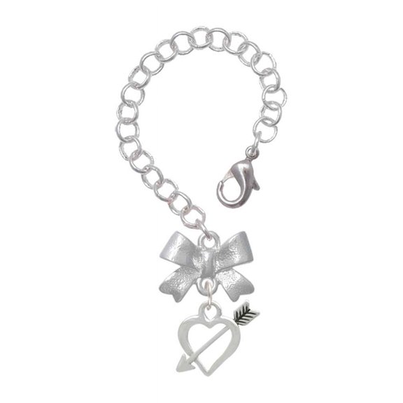 Delight Jewelry Silvertone Open Cupid's Heart - Silvertone Bow Charm Accessory for Tumblers and Thermal Cups