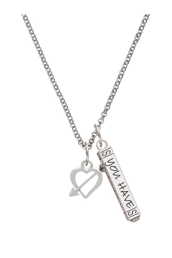 Silvertone Open Cupid's Heart Silvertone Live the Life You Have Imagined Bar Charm Necklace, 23"