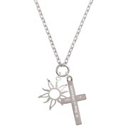 Delight Jewelry Silvertone Open Design Sun Be Strong and Courageous Engraved Cross Zoey Necklace, 28"
