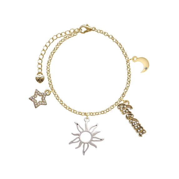 Delight Jewelry Silvertone Open Design Sun Goldtone Dream Big Charm Bracelet, 7.5+2" Extender