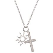 Delight Jewelry Silvertone Open Design Sun I Have Plans for You Engraved Cross Zoey Necklace, 28"