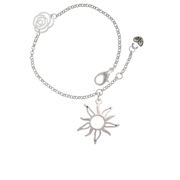 Delight Jewelry Silvertone Open Design Sun Silver-tone Rose Link Chain Bracelet, 6.25"+1.75" Extender