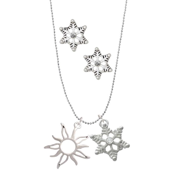 Delight Jewelry Silvertone Open Design Sun Silver tone Snowflake Charm Necklace and Stud Earrings