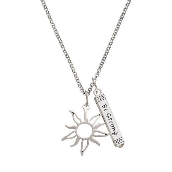 Delight Jewelry Silvertone Open Design Sun Silvertone Be Strong and Courageous Bar Charm Necklace, 23"