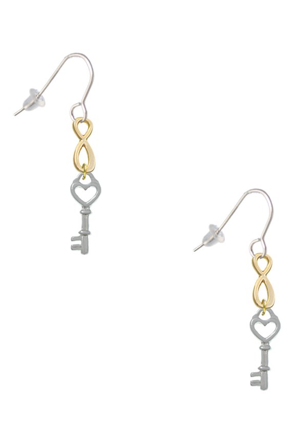 Silvertone Open Heart Key Gold Tone Infinity French Earrings
